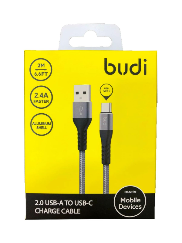 BUDI USB-A to USB-C Charging Cable - 2M - 2.4A Braided